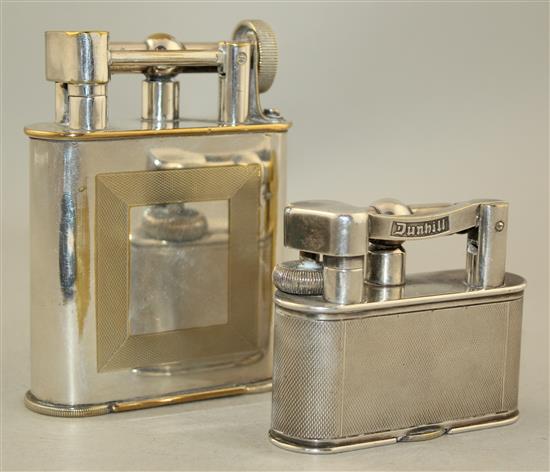 A Dunhill electroplated lift arm lighter & another lighter